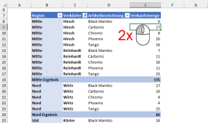 Doppelklick auf einen Wert führt einen Drilldown aus