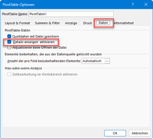 Drilldown-Funktion abschalten