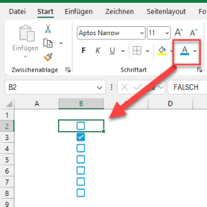 Die Schriftfarbe ändert die Farbe der Kästchen