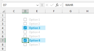 Die Auswahl wird farbig hervorgehoben