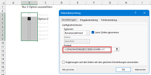 Datenüberprüfung lässt nur 1 Kästchen zu