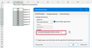 Datenüberprüfung von bis zu 3 Optionen