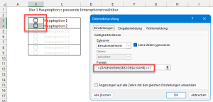 Datenüberprüfung für die Hauptoptionen
