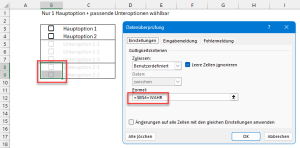 Datenüberprüfung für die Unteroptionen 2