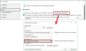Zum Vergrößern bitte auf das Bild klicken Standardlayout in den Excel-Optionen fest hinterlegen