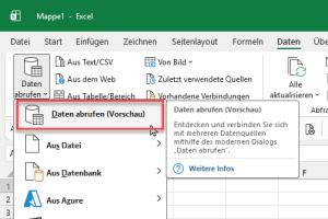 Zum Vergrößern bitte auf das Bild klicken Die neue Konnektoren-Auswahl in der lokalen Excel-App