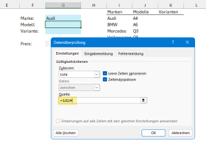 Zum Vergrößern bitte auf das Bild klicken Das zweite Dropdownfeld für die Modelle