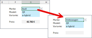 Zum Vergrößern bitte auf das Bild klicken Nachträgliche Änderung der Marke: Modell und Variante bleiben unverändert