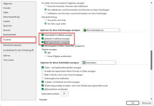 Zum Vergrößern bitte Bild anklicken Excel-Optionen: Weitere Elemente ausblenden