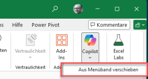 Zum Vergrößern bitte Bild anklicken Bei Bedarf wieder aus dem Menüband herausnehmen