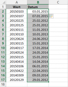 Zum Vergrößern bitte auf das Bild klicken Die formatierten Datumswerte