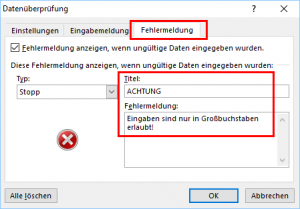 Zum Vergrößern bitte auf das Bild klicken Eigene Fehlermeldung