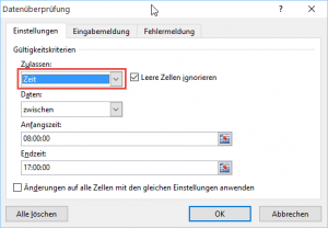 Zum Vergrößern bitte auf das Bild klicken Uhrzeiten definieren