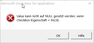 Zum Vergrößern bitte auf das Bild klicken Fehlermeldung nach Zellverknüpfung