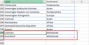 Zum Vergrößern bitte auf das Bild klicken Neue Werte in der Länderliste