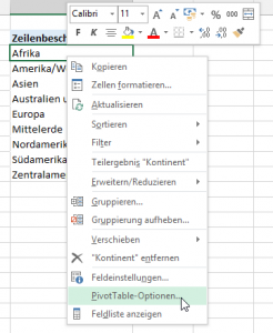 Zum Vergrößern bitte auf das Bild klicken Pivot-Table-Optionen aufrufen