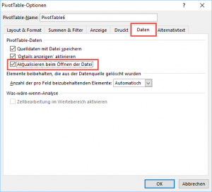 Zum Vergrößern bitte auf das Bild klicken Automatisch aktualisieren beim Öffnen der Datei