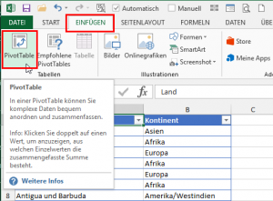 Zum Vergrößern bitte auf das Bild klicken Die Pivot-Tabelle einfügen