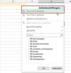 Zum Vergrößern bitte auf das Bild klicken Alphabetische Sortierung einstellen