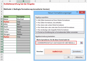 Zum Vergrößern bitte auf das Bild klicken Identische Regel für Spalte B