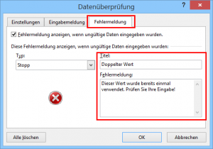 Zum Vergrößern bitte auf das Bild klicken Benutzerdefinierte Fehlermeldung