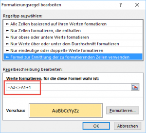 Zum Vergrößern bitte auf das Bild klicken Formatierungsregel