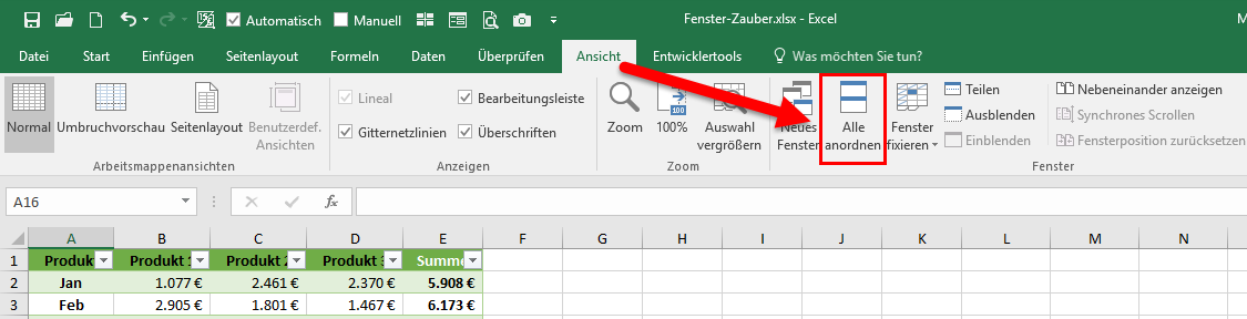 Excel Fenster Teilen