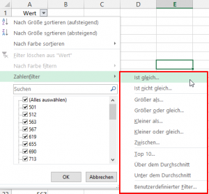 Möglichkeiten des Autofilters