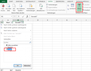 Filtern über die Hilfsspalte
