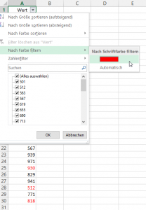 Autofilter auf Schriftfarbe