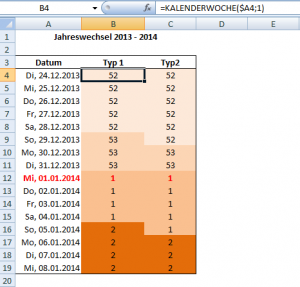 Zum Vergrößern bitte auf das Bild klicken KALENDERWOCHE in Excel 2007