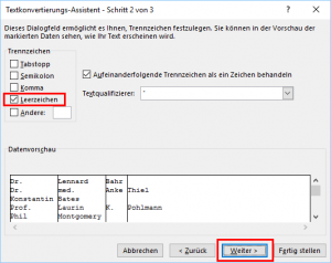 Zum Vergrößern bitte auf das Bild klicken Schritt 2: Das Trennzeichen festlegen