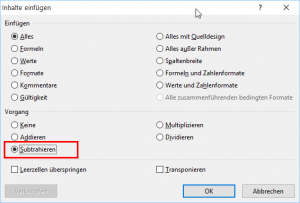 Inhalte einfügen - Subtrahieren