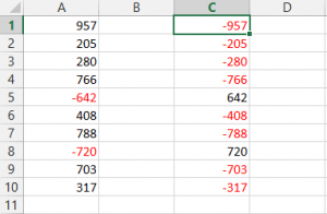 Die Werte mit vertauschten Vorzeichen