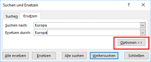 Zum Vergrößern bitte auf das Bild klicken Das Suchen-Ersetzen-Fenster