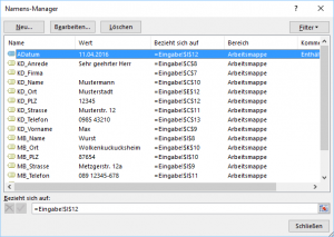 Zum Vergrößern bitte Bild anklicken Definierte Namen im Namensmanager