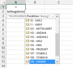 Liste der zulässigen Werte