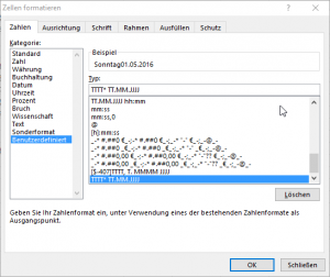 Zum Vergrößern bitte Bild anklicken Benutzerdefiniertes Zahlenformat