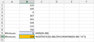 Zum Vergrößern bitte auf das Bild klicken Kombination KGRÖSSTE und ZÄHLENWENN