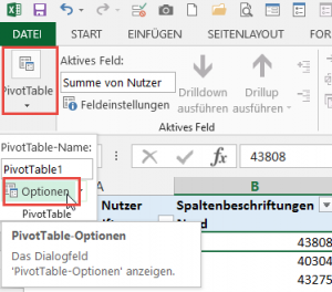 ... oder über das Menüband