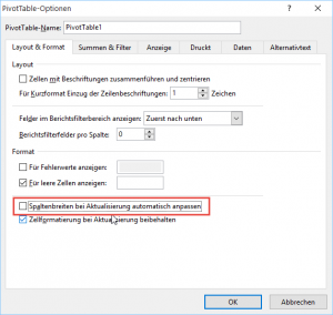 Automatische Anpassung deaktivieren