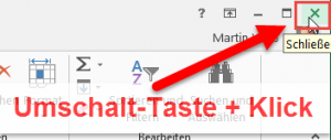 Schließkreuz bei gedrückter Umschalt-Taste