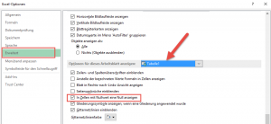 Zum Vergrößern bitte auf das Bild klicken Excel-Optionen: Nullwerte ausblenden