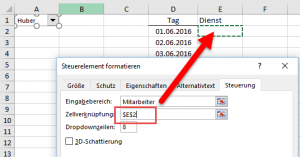 Zum Vergrößern bitte auf das Bild klicken Die verknüpfte Zelle angeben