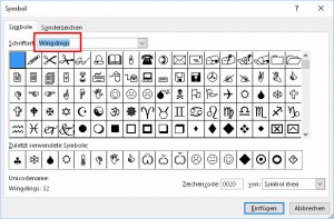 Zum Vergrößern bitte auf das Bild klicken Symbole einfügen