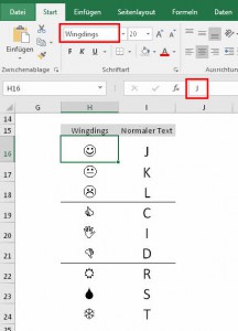 Zum Vergrößern bitte auf das Bild klicken Wingdings vs. normaler Text