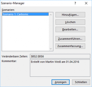 Zum Vergrößern bitte auf das Bild klicken Das erste Szenario in der Liste
