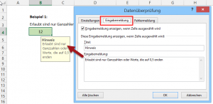 Zum Vergrößern bitte auf das Bild klicken Eingabehinweis definieren
