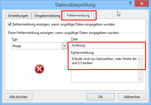 Zum Vergrößern bitte auf das Bild klicken Fehlermeldung definieren