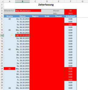 Zum Vergrößern bitte auf das Bild klicken Ungeschützte Zellen werden markiert